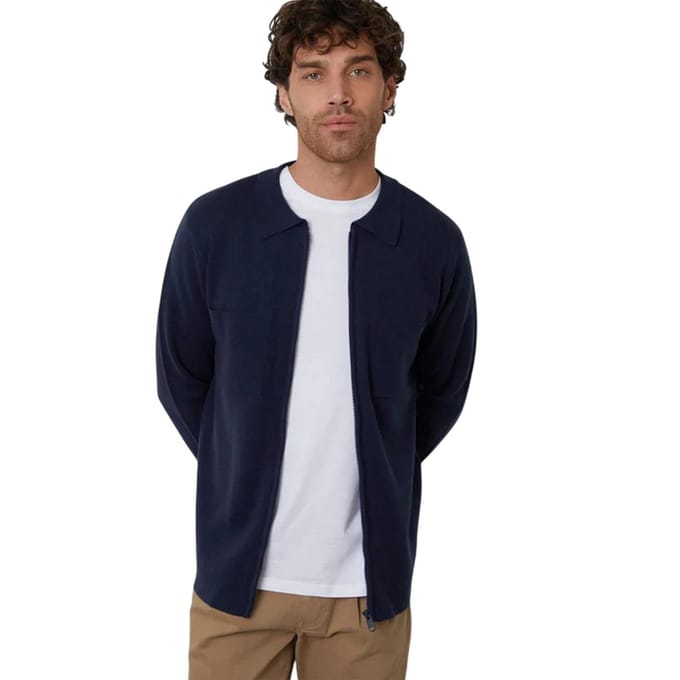 Threadbare Gebreid herenvest met ritssluiting aan de voorkant (Marine)