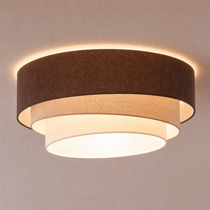 Duolla Plafondlamp Trio, bruin/beige, Ø 60 cm, textiel, E27
