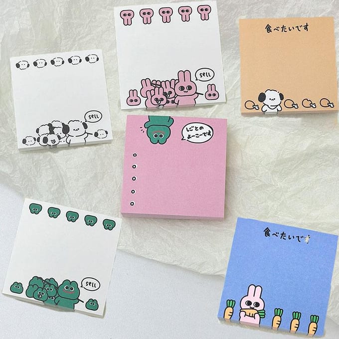 6pcs(600 feuilles) Bloc-notes mignon pour étudiant, mini-brique, série Animal, papier de planification d'étude, bloc-notes 6pcs-8*8cm beige