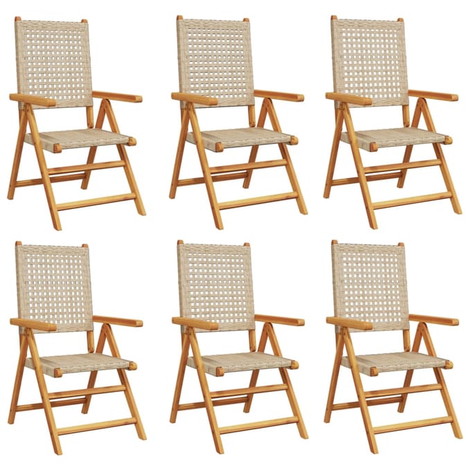 vidaXL - Inklapbare - stoelen - 6 - st - poly - rattan - en - massief - hout - beige