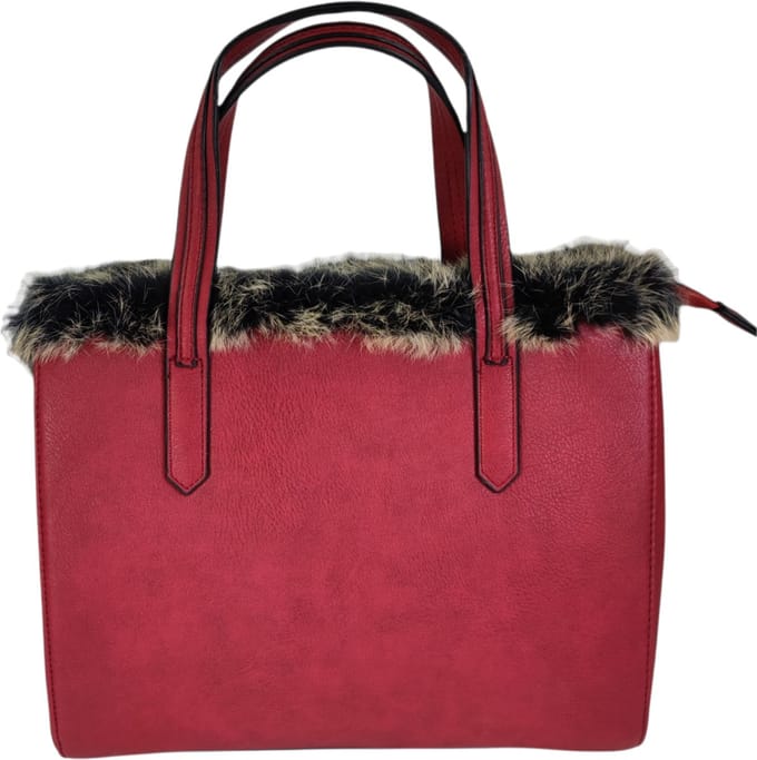 Handtas Qischa® met namaakbont rood