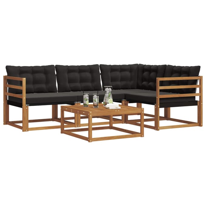 vidaXL - Buiten - bank - set - 5 - st - Naturel - en - Zwart