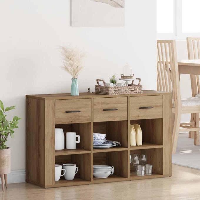 vidaXL - Dressoir - Artisan - Eiken - 100 - x - 30 - x - 59,5 - cm - Bewerkt - hout