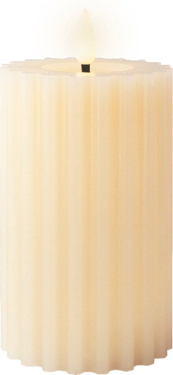Lumineo luxe LED kaars/stompkaars - creme wit ribbel - D7,5 x H15 cm - timer
