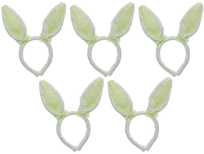 Decoris Konijnoren Diadeem wit groen - 5x - Verkleedaccessoire - Polyester - Unisex - 21,5x24 cm
