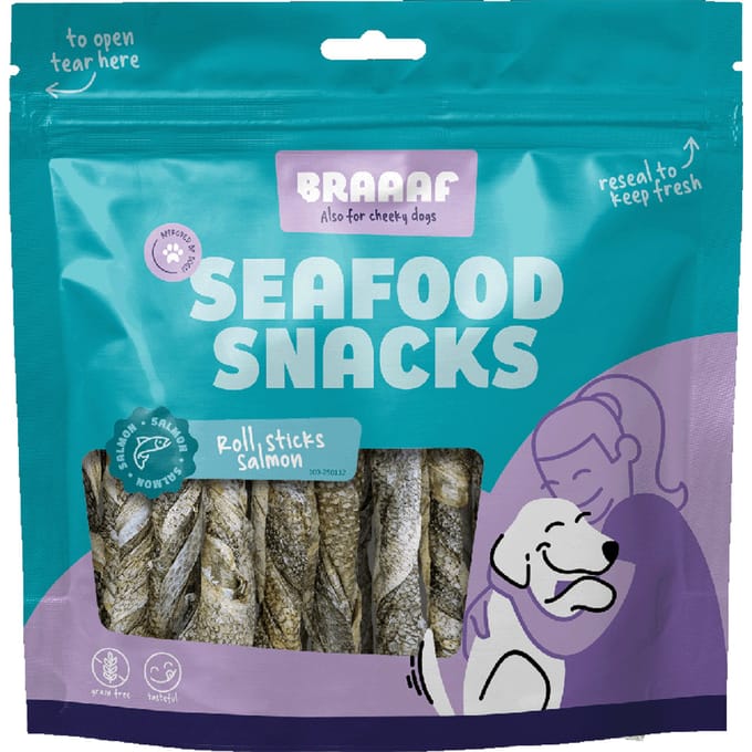 Braaaf Hondensnack Rol Sticks Zalm 12 cm - 175 gr