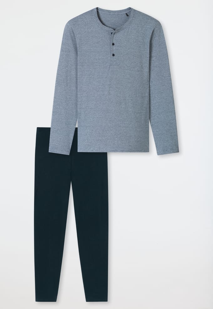 SCHIESSER Cotton Essentials Pyjama lang - heren pyjama set - nachtblauw gestreept