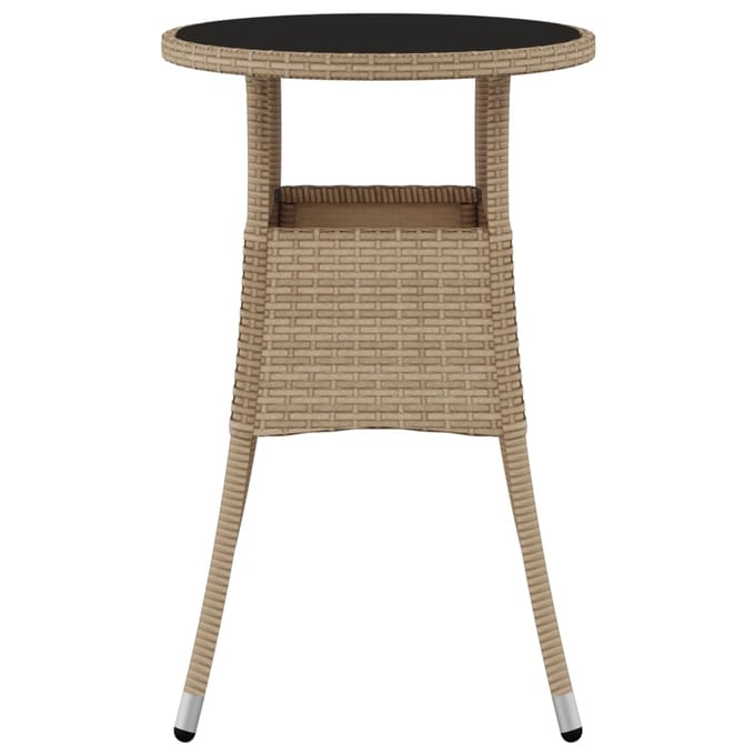 vidaXL - Tuintafel - Ø60x75 - cm - gehard - glas - en - poly - rattan - beige