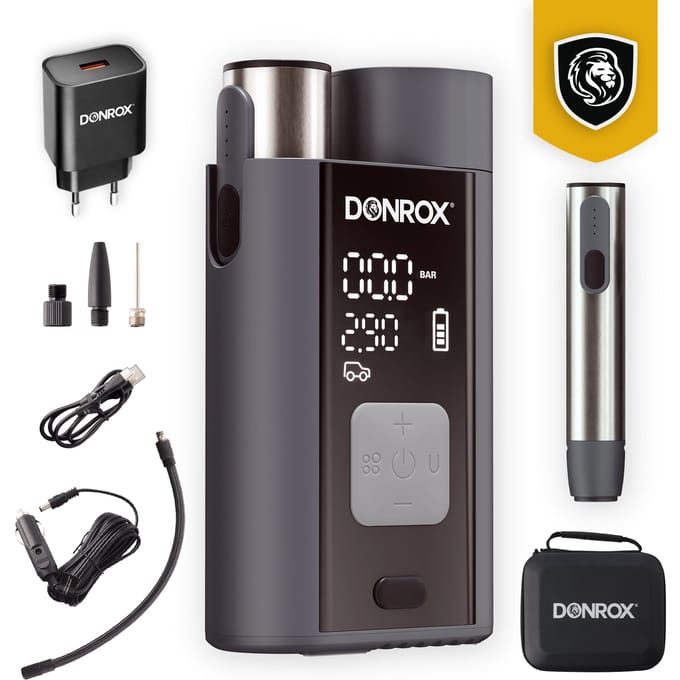 Donrox A924 Compressor Bandenpomp - Bundel met Extra Batterij en Oplader