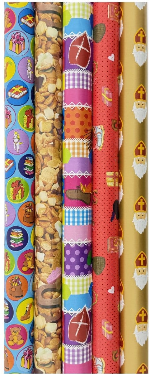 Assortiment sinterklaaspapier cadeaupapier inpakpapier XXL - 3 meter x 100 cm - 3 rollen