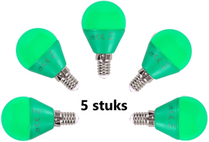 G45 kogellamp 5 stuks | E14 LED lamp 4W=30W gloeilamp | groen licht