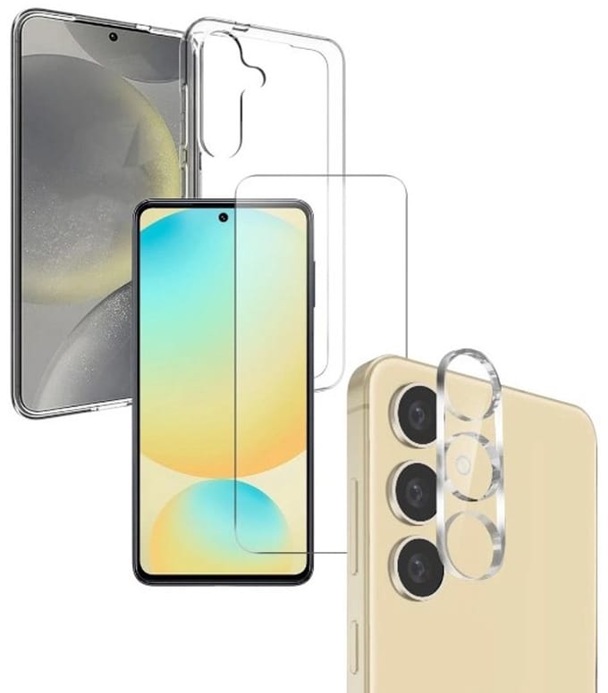 Back cover Silicone hoesje transparant met Screenprotector Glas 2x en Camera lens protector 2x Geschikt voor: Samsung Galaxy S25 Plus