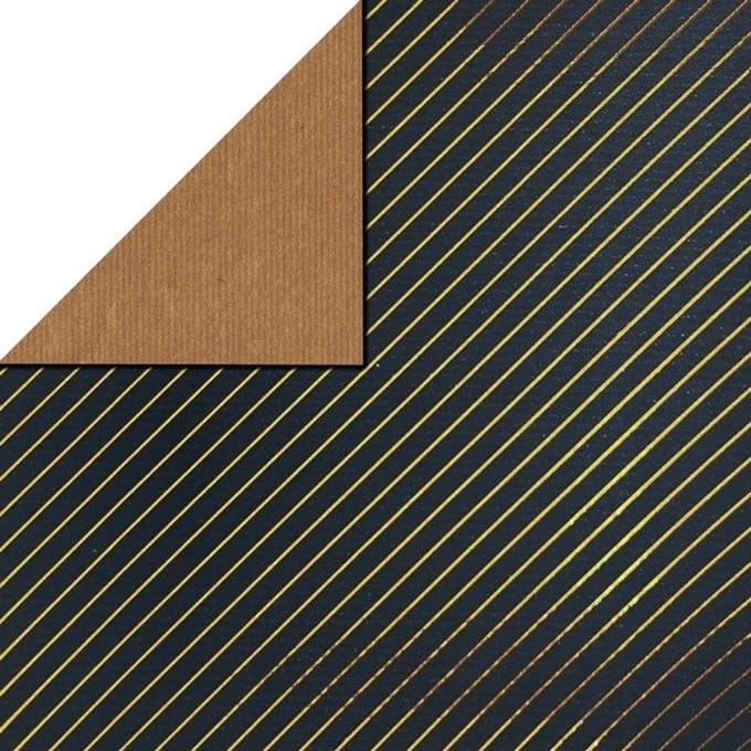 Kraft Inpakpapier Donkerblauw - Smal Gestreept Gemetaliseerd Bruin, 75 gr/m² – 50 cm × 200 m – Kraft 75 grm² – Cadeaupapier