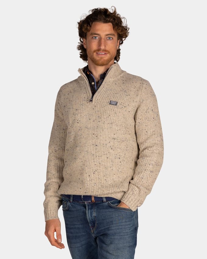 New Zealand trui beige wol gemeleerd gebreid normale fit