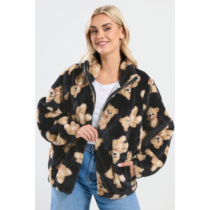 Yours Zwarte Teddyjas Met Imitatiebont Size 46