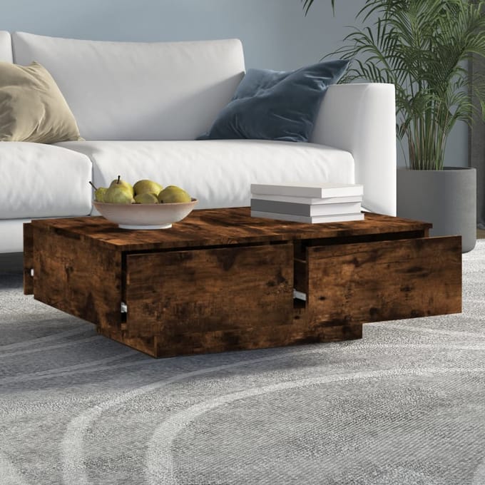 vidaXL - Salontafel - 90x60x31 - cm - bewerkt - hout - gerookt - eikenkleurig