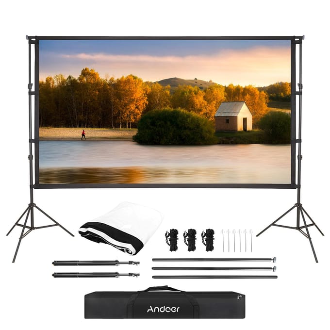 Écran de Projection Portable Andoer avec Support 150 Pouces Écran de Projection Intérieur Extérieur Écran de Cinéma S