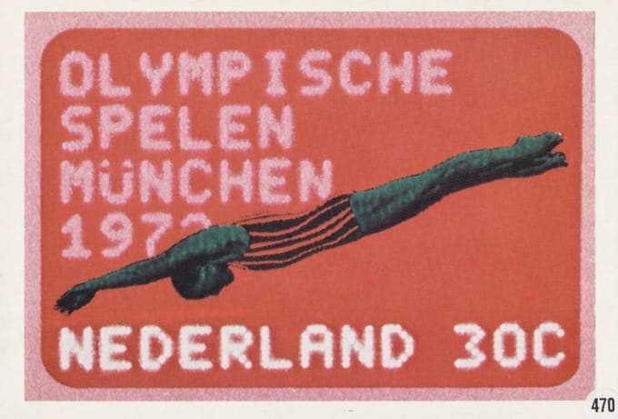 Briefkaart met afbeelding Olympische spelen München 1972 : Zwemster postzegel