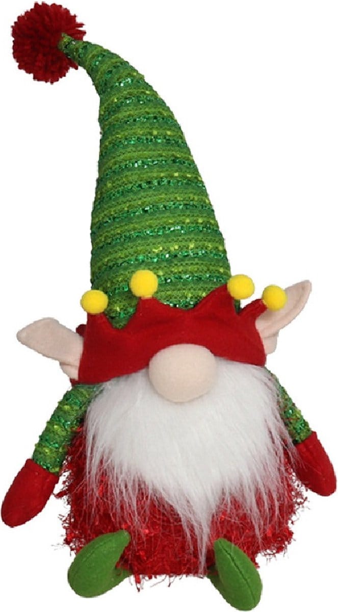 Gerimport Pluche kerst gnome - kerstelf - H36 cm - decoratie pop - rood/groen