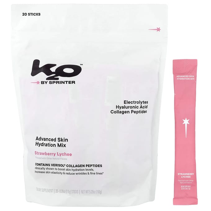 k2o by Sprinter, Geavanceerde Huid Hydratatie Mix, Aardbei Lychee, 20 Sticks, 7,5g elk