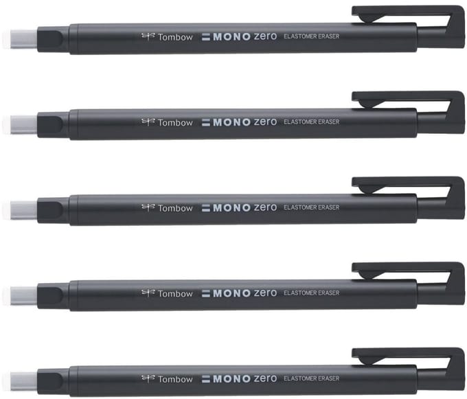 Tombow MONO zero gumstift - Rechthoekige gum - Navulbaar - Zwart - 5 stuks