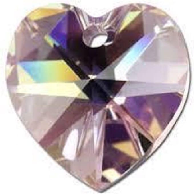 Swarovski Elements, hart 18x18mm, light amethyst AB met zilverfoil rug (6202), per stuk