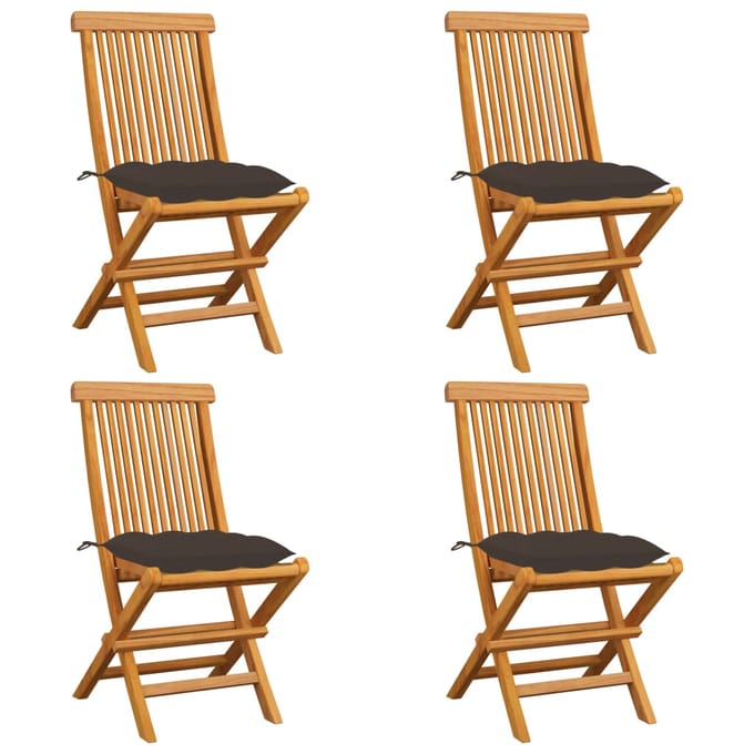 vidaXL - Inklapbare - stoelen - 4 - st - met - taupe - kussens - massief - teakhout
