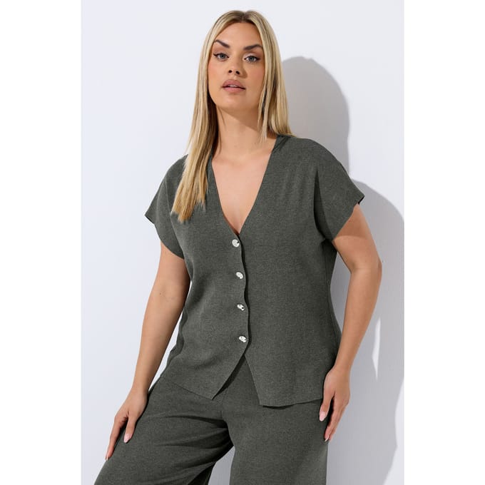 Limited Collection Grijze Gebreide Top Met Korte Mouwen Size 46