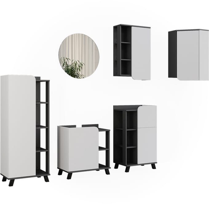 Vicco Badkamermeubelset Karen, Antraciet/Wit, 6-delig