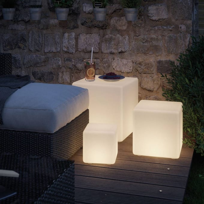 Plug & Shine LED-lichtobject Cube IP67 3000K 6,5W Wit