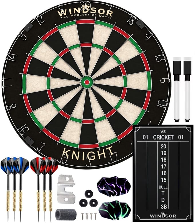 WINDSOR Dartbord - met Dartpijlen & Accessoires - Sisal - Dartboard - Knight 3
