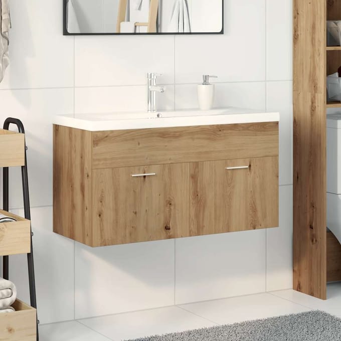 vidaXL - Wastafelkast - met - ingebouwde - wasbak - hout - artisanaal - eiken