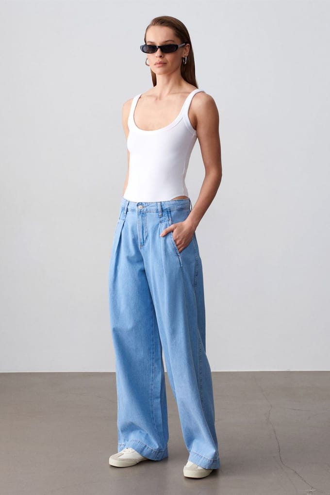 Hoog-Waisted Wijde Jeans van Katoen