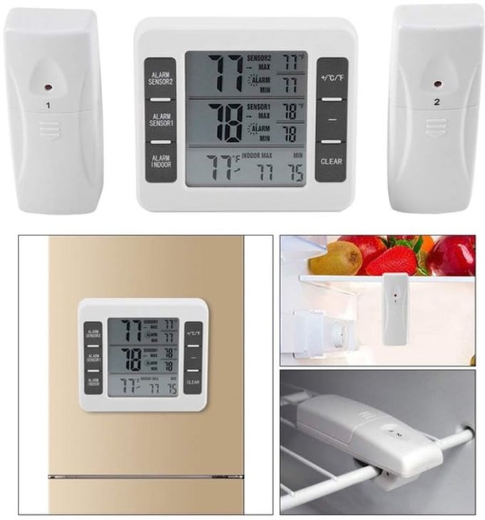 Shopcentral - Koelkast Thermometer - Draadloos Digitaal - Audiogeluid Alarm - Voor