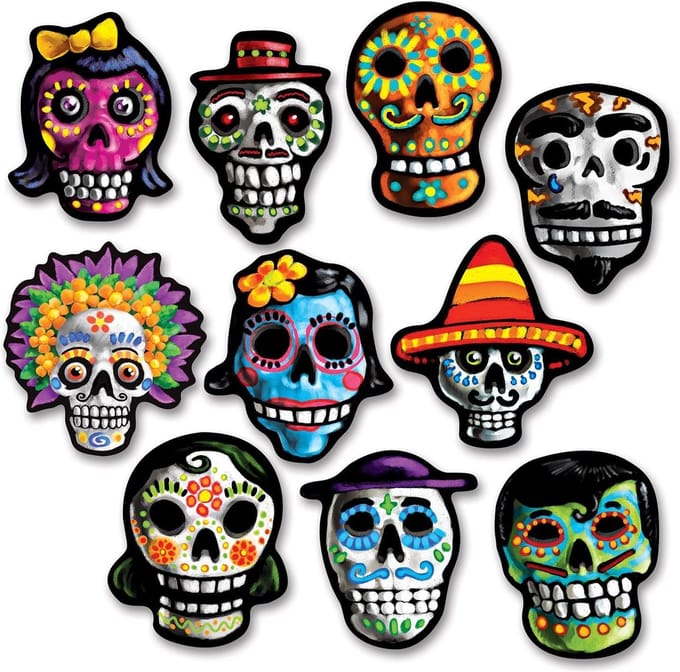 360° Degrees Dia de Los Muertos versiering - Mexicaanse doodskoppen - 10 stuks