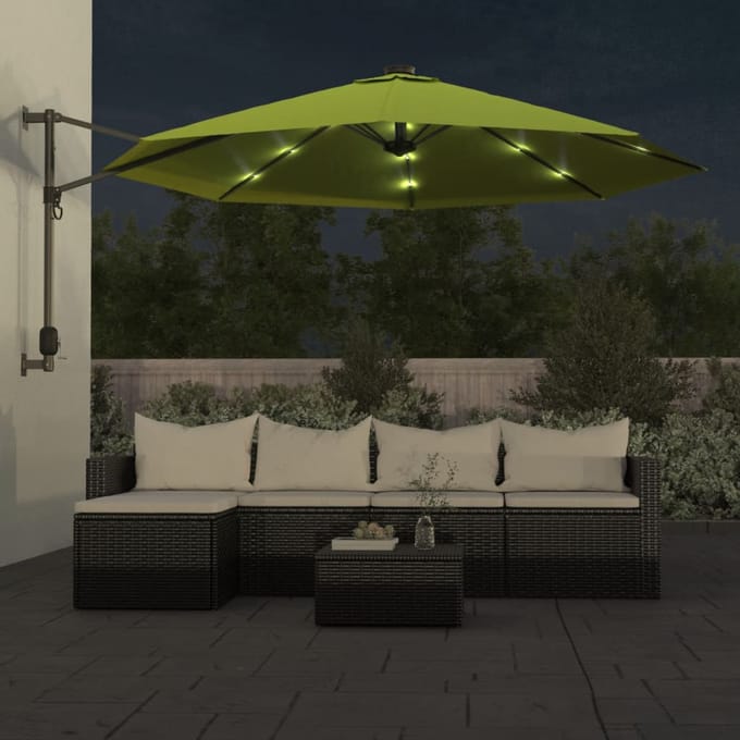 vidaXL - Wandparasol - met - LEDs - 290 - cm - appelgroen