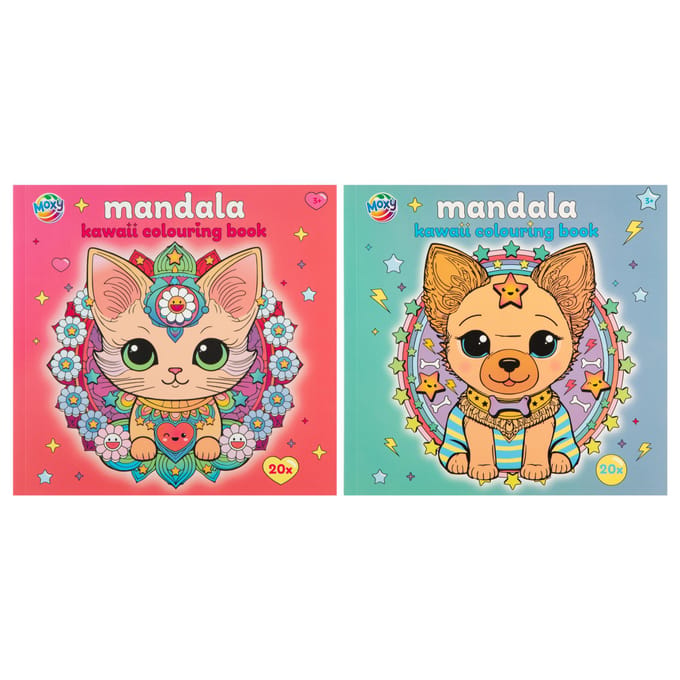 Kleurboek Kawaii mandala 20 pagina's 22x21 cm 2 assorti