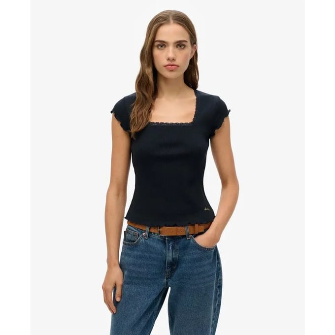 Superdry - Essential T-shirt met Vierkante Hals Slanke Pasvorm - Dames - T-shirts