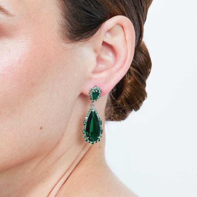 Luxenter Emerald Zirconia Metaallegering Oorbellen Rhodium Afwerking - Cakrolm