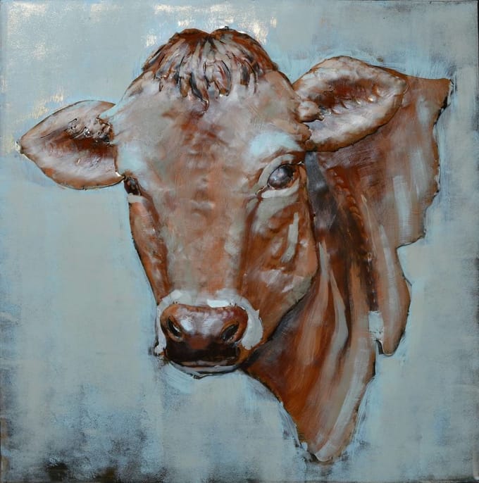 Schilderij - Metaalschilderij - Koe - 80x80cm