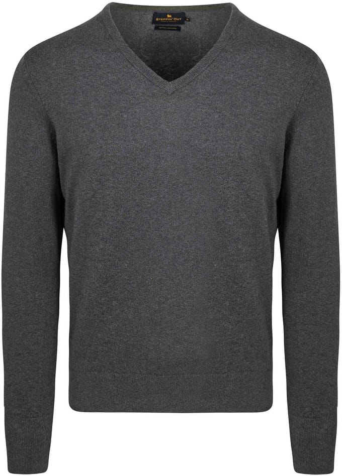 Steppin' Out Trui Cotton Cashmere V-hals Melange Grijs - Maat M - Heren - Pullovers