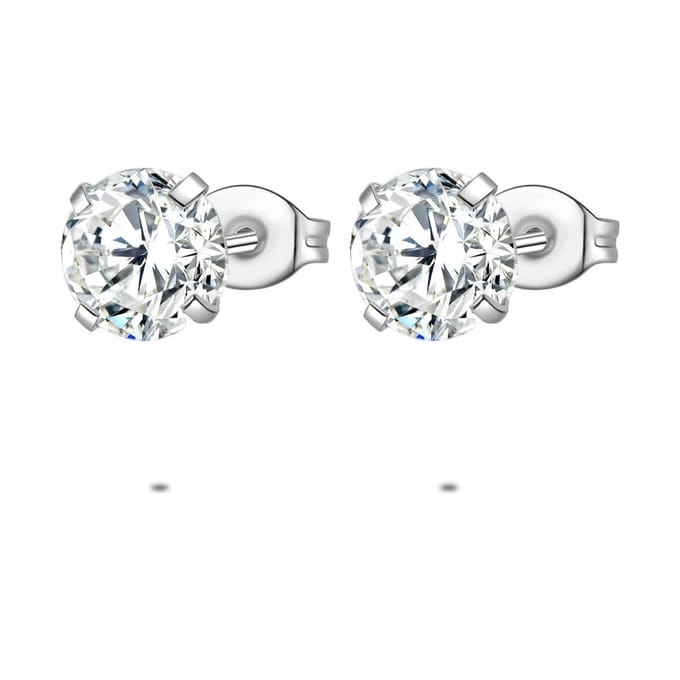 Twice As Nice Oorbellen in edelstaal, 1 zirkonia van 8 mm
