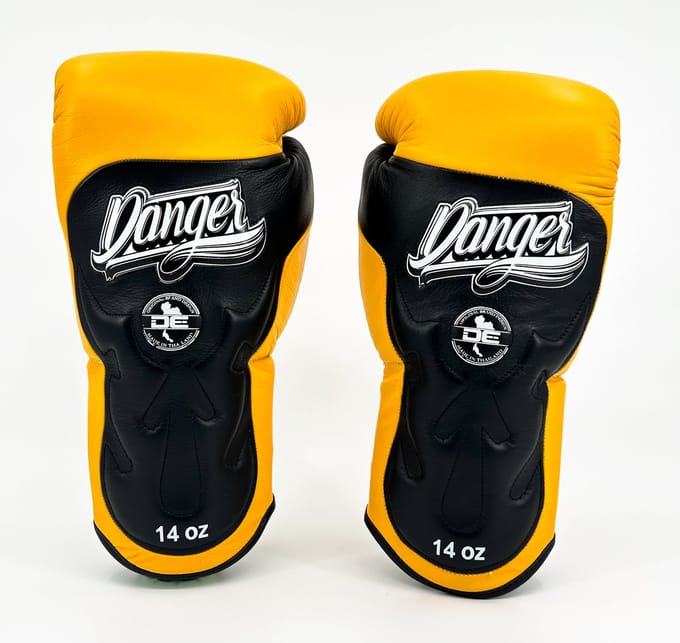 Danger Ultimate Fighter Bokshandschoenen - Echt Leer - Geel/Zwart 14 oz