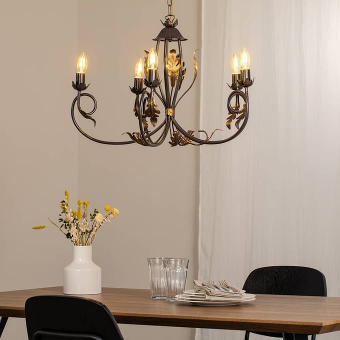 ONLI Kroonluchter Gretel, 5-lamps, bronskleurig, metaal, E14