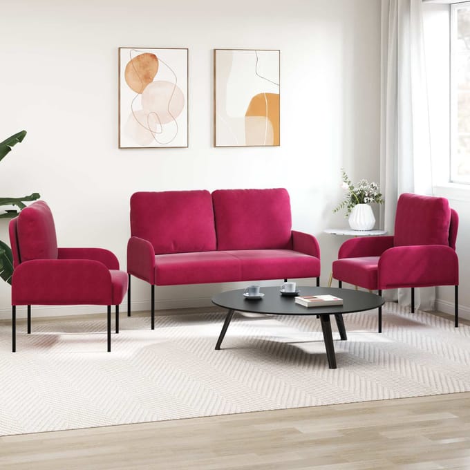 vidaXL Sofa-Sets 3 st Wijnrood Multiplex