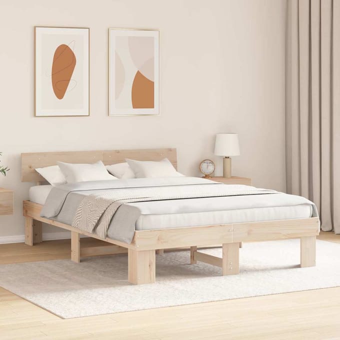 vidaXL - Bedframe - met - hoofdeinde - Naturel - 140 - x - 200 - cm - Massief - grenenhout