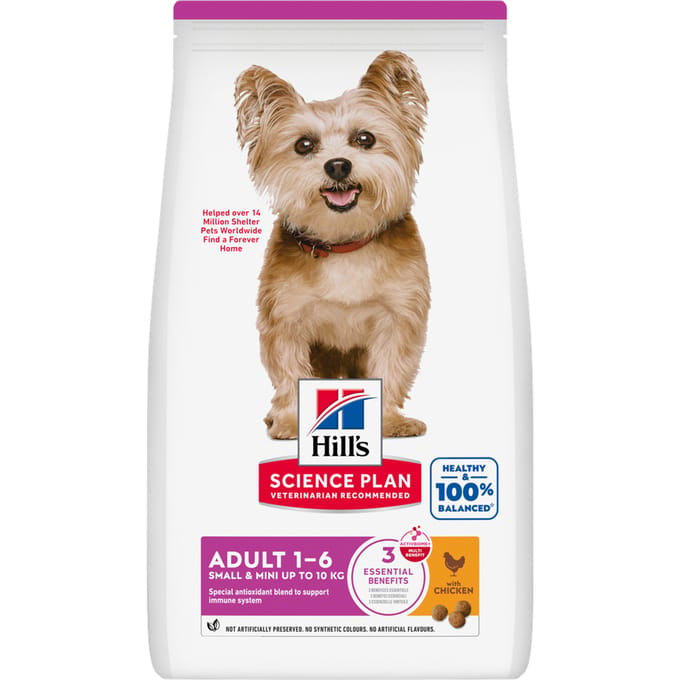 2 + 1 gratis! Hills Science Plan small & mini droogvoer voor honden. - Adult 1-6 Small & Mini met Kip 3 x 3 kg