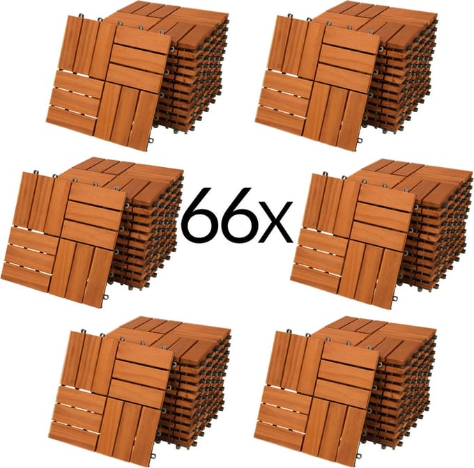 Casaria Vlondertegel – 66 Stuks 6m² – Acaciahout – 30x30cm – Mozaiek