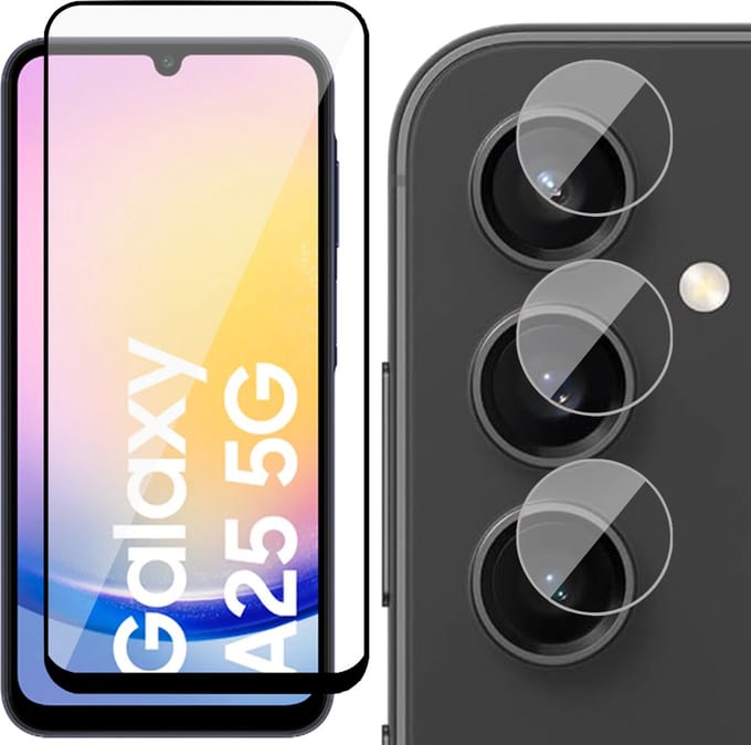 Screenprotector & Camera geschikt voor Samsung Galaxy A25 / A24 - Volledig Dekkend Glas