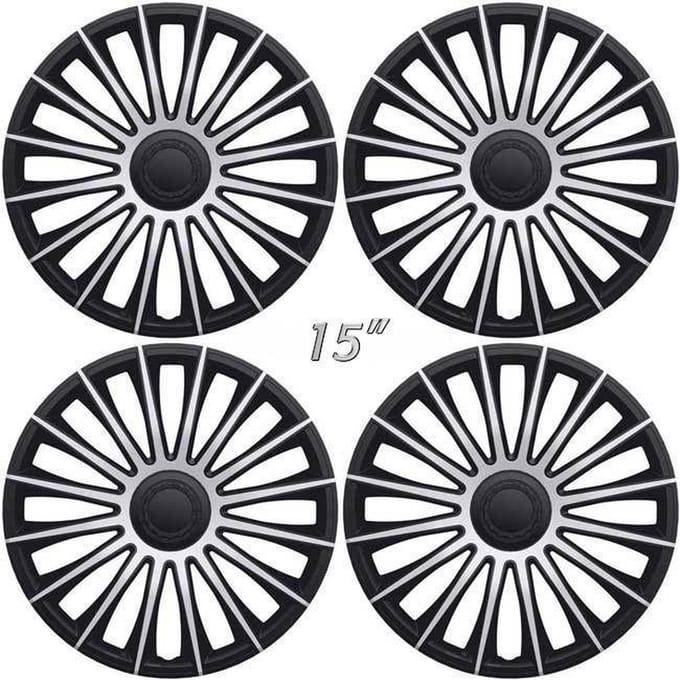 Wieldoppen AUSTIN-GTS 15 inch zwart/zilver. Set a 4 stuks in doos (a.u.b. tekst lezen!)